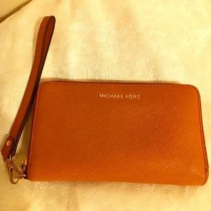 Michael Kors zip around wristlet wallet brown